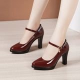 Niulatu Pointed Toe Office Lady Pumps Buckle Strap Platform High Heels Women Shoes Four Season Patent Leather Shoes DJSE