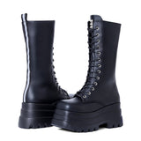 Niulatu Autumn Winter Women's Knee High Boots Gothic Punk Wedges High Heels Platform Motorcycle Boots Cosplay Shoes For Woman DJSE