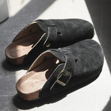 Niulatu Popular Women's Closed Toe Cork Slippers Mule Clogs Cork Sandals For Women Split Leather Garden Slides Cork Shoes DJSE