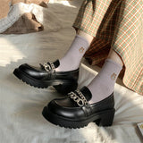 Niulatu women platform shoes Spring metal chain Autumn Retro Women Girls Daily Casual Loafers Shoes Thick Bottom Foot Round Head DJSE
