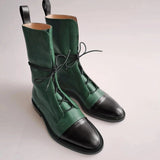 Niulatu Heel Boots Women Low Heel Calf Shoes Lace Up Casual Long Pointed Toe Boots Winter DJSE
