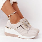 Niulatu Women Sneakers Lace-Up Wedge Sports Shoes Women's Vulcanized Shoes Casual Platform Ladies Sneakers Comfy Females Flat DJSE