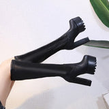 Niulatu Women's Top Resiliency Pu Leather Over The Knee Boots Slip on Thick High Heel Platform Thigh Boots Ladies Fashion Shoes 16cm DJSE