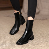 Niulatu Women Short Boots Square Toe Zipper Mid Square Heel Ladies Boots Office Lady Gentle Solid Color Patent Female Shoes DJSE