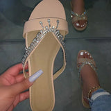 Niulatu Women Sandals Fashion Diamond Summer Shoes Woman Flat Pearl Comfortable String Bead Casual Flip Flops Outdoor White Sandals DJSE