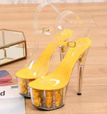 Niulatu Women Sandals High Heels 17cm Fine heel Waterproof Sandals Female Shoes Flowers Platforms 7cm Transparent Crystal Wedding Shoes DJSE