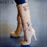 Niulatu Women Platform Buckle Knee High Boots Women's Zip Pumps Autumn Winter Ladies Super High Heels Female Solid Punk Shoes Big Size DJSE