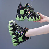Niulatu Chunky Hidden Heels Platform Sneakers Women Pink Laser Thick Bottom Vulcanized Shoes Woman Lace Up Casual Shoes Ladies DJSE