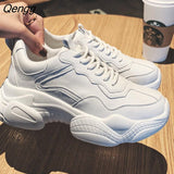 Niulatu Spring Summer Women's Breathable Mesh Sneakers with Increased Laces Feetsmall Casual Shoesthick Bottom Breathable PU DJSE