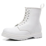 Niulatu Fashion Women Martin Boots GENUINE LEATHER White Ankle Boots Female Casual Punk Shoes Plus Size Man Motorcycle white Boot DJSE