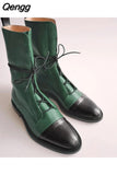 Niulatu Heel Boots Women Low Heel Calf Shoes Lace Up Casual Long Pointed Toe Boots Winter DJSE
