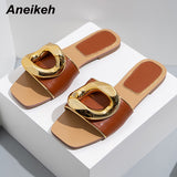 Niulatu PU Metal Decoratio Flat With Non-Slip Soles Slippers Summer Outside Shallow Solid Women Shoes New 2025 DJSE