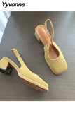 Niulatu Women Shoes Slingbacks Thick Heel Sandals Elegant Pumps For Party Wedding Shoe Square Toe Sandal Slip On Mule Shoe Mujer DJSE