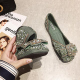 Niulatu Women Ballet Flats 2025 Bling Crystal Diamond Dress Ladies Bow Sequins Single Shoes Rhinestone Glitter Square Toe Plus Size 43 DJSE