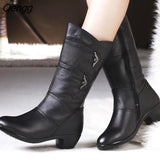 Niulatu Women's Mother Ladies Leather Snow Shoes Boots Knee High Zipper Winter Warm PU Plush Mid Calf Female Mid-calf Autumn Large Size DJSE