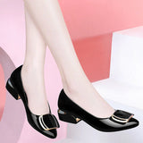 Niulatu Shoes Black Patent Leather Dress Shoes Pointed Toe Boat Shoes Med Heels Pumps Soft Comfortable Mother Work Shoes DJSE