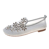 Niulatu Lace Mesh Crystal Floral Shoes Women Comfort Breathable Summer Walking Shoes Woman Fashion Slip-on Ballet Flats DJSE
