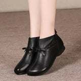 Niulatu Leather Boots Winter Woman 2025 Wedge Booties Fashion Butterfly-knot Retro Shoes Ladies Zip Platform Boot Female DJSE
