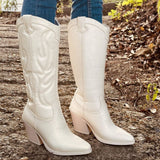 Niulatu Retro Vintage Western Boots Women Autumn Winter Chunky High Heels Cowboy Mid Calf Boots Female Cowgirls Shoes Woman DJSE