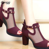Niulatu Women Pumps High Thick Black Heels Ladies Shoes Rivet Mesh Zipper Open Toe Casual Party Wedding Platform Chunky Sandal DJSE