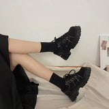Niulatu Women's Boot Autumn Round Toe Simple College Style British Womens Shoes Ladies Black Shoes Platform Shoes DJSE