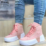 Niulatu Women Boots Ladies Chunky Heel Platform Round Toe Shoes Denim Ankle Women Boots Jeans Casual High-top Sneakers Women's Shoes DJSE