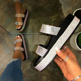 Niulatu Women's Sandals Summer Fashion Women's Shoes Platform Sandals Woman Bling Bling Slides With Shoes Ladies Thick Sole Female DJSE