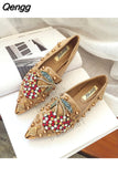 Niulatu Loafers Shoes Rhinestone Crystal Loafers Ladies Casual Shoes for Women Pointed-Toe Flats Spring and Autumn Loafers DJSE
