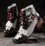 Niulatu Style Women Ankle Boots Print Floral High Heel Ladies Shoes Party Dancing Pumps Basic Leather Boots hjkm DJSE