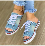Niulatu New Denim Soft Plus Size Flat Summer Low Heels Sandals Shoe Shoes Woman Women Pumps Cut Out Female Mujer Sapato Feminino DJSE