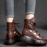 Niulatu Women's Sandals 2025 Summer Hollow Roman Style Sandals Thick Sole Fish Mouth Women's Shoes Retro Outdoor Women's Shoes DJSE