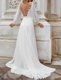 Niulatu Fall Wedding Dresses A-Line Off Shoulder Long Sleeve Court Train Chiffon Bridal Gowns With Appliques Solid HZ1007