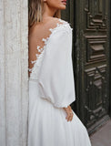 Niulatu Fall Wedding Dresses A-Line Off Shoulder Long Sleeve Court Train Chiffon Bridal Gowns With Appliques Solid HZ1007