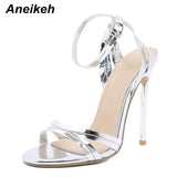 Niulatu Women Shoes Fashion Open Toe Solid PU Sexy Thin High Heel Ankle Buckle Strap Sandalias Mujer 2025 Gold Sliver DJSE