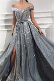 Niulatu Long A-line Off the Shoulder Sweetheart Sequined Prom Dress with HZ1007