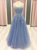 Niulatu Long A-line Scoop Neck Tulle Lace Formal Prom HZ1007