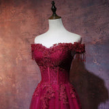Niulatu Wine Red Tulle Sweetheart Long Prom Dress A-line Party HZ1007