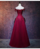 Niulatu Wine Red Tulle Sweetheart Long Prom Dress A-line Party HZ1007