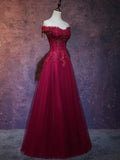 Niulatu Wine Red Tulle Sweetheart Long Prom Dress A-line Party HZ1007