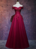 Niulatu Wine Red Tulle Sweetheart Long Prom Dress A-line Party HZ1007
