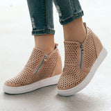 Niulatu Women's Wedge Sneaker Vulcanize Shoes Fashion Zip Leopard Increase Within Zapatos De Mujer New Fashion for Girl DJSE