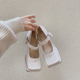 Niulatu Shoes Retro Square Head Bright Leather Early Spring 2025 New Shallow Mouth Coarse Heel Single Shoes Chaussure Femme DJSE