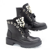 Niulatu Women Short Boots 2025 Ladies Leather Ankle Boots Autumn Platform Motorcycle Shoes For Woman's Punk 36-42 Winter Pearl Rivet Sho DJSE