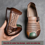 Niulatu Genuine Leather Moccasins Female Casual Wide Toe Comfortable Mary Jane Shoes Summer Cutout Loafers Ladies Wide Shoes DJSE