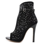 Niulatu Women Pumps Ankle Crystal Sandals Black Shoes Straps High Heels Heel Pumps Ladies Party Zapatillas Mujer Zapatillas Mujer DJSE