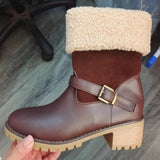 Niulatu Women Boots Warm Platform Fashion Boots Ladies Plush Shoes Buckle Strap Thick Sole Cowboy Boots Female Casual Boots Woman DJSE