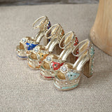 Niulatu women's platform party wedding crystal sandals luxury female embroidery shoes super high heels plus size FT1880 DJSE