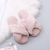 Niulatu Fluffy Slippers Women Cozy Faux Fur Cross Indoor Floor Slides Flat Soft Furry Shoes Ladies Female Celebrities Flip Flops DJSE