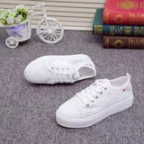 Niulatu Women Shoes 2025 Fashion Summer Casual White Shoes Cutouts Lace Canvas Hollow Breathable Platform Flat Shoes Woman Sneakers DJSE