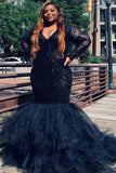 Niulatu Long Mermaid V-neck Sequins Tulle Prom Dress with HZ1007
